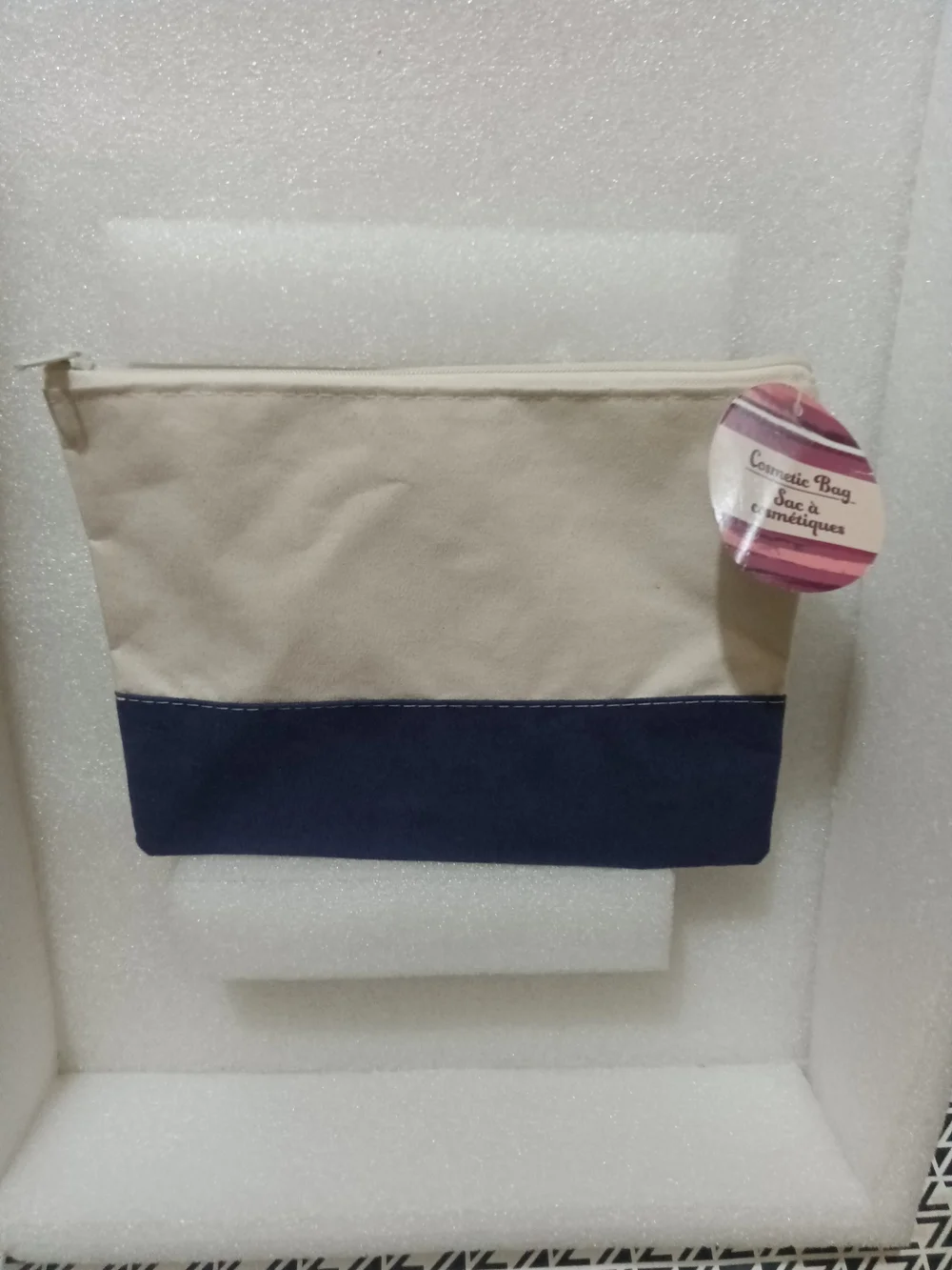 Cosmetic Bag Canvas Pouch in Cream and Navy